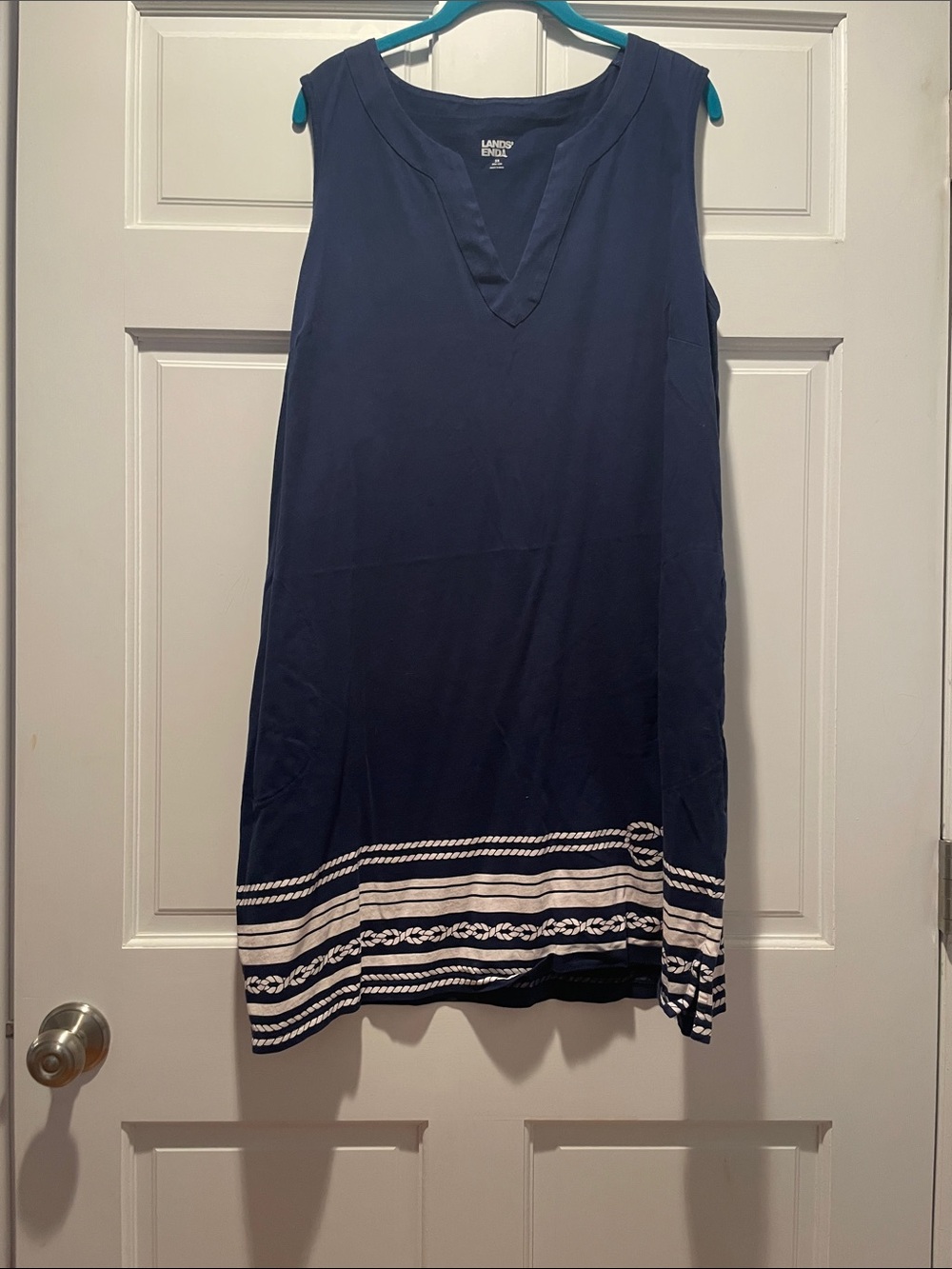 Lands' End Navy Sleeveless Shift Dress with White Nautical Hem